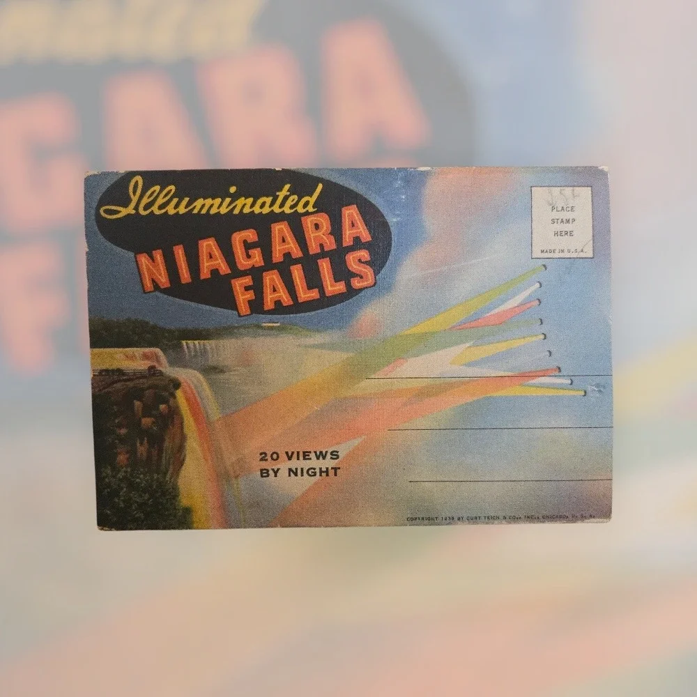1938 Curt Teich Niagara Falls 20 Pk Linen Postcard Folder Chicago USA Depression
